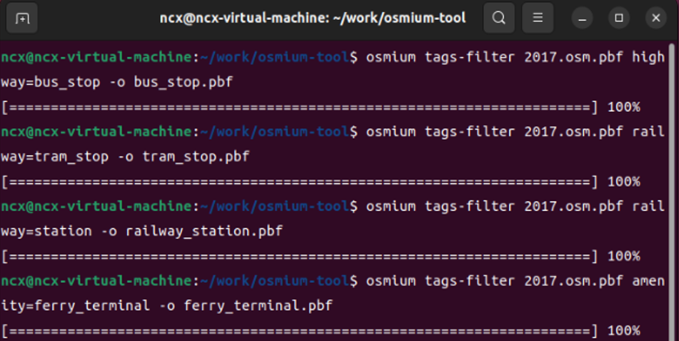 Osmium tags-filter 批量筛选公共交通标签